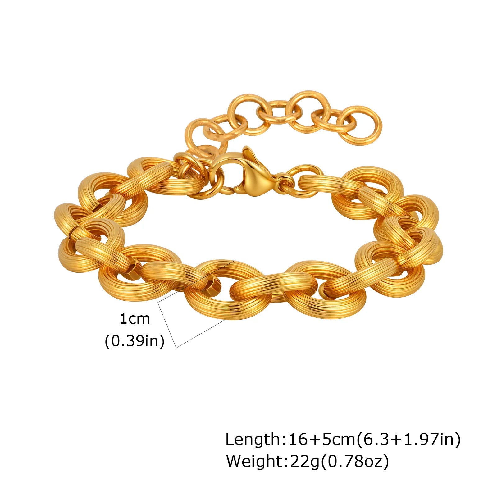 Fashion 316L Stainless Steel Link Chain Bracelet for Women, 18K Gold Plated Stackable Chunky Statement Bangle Waterproof Jewelry