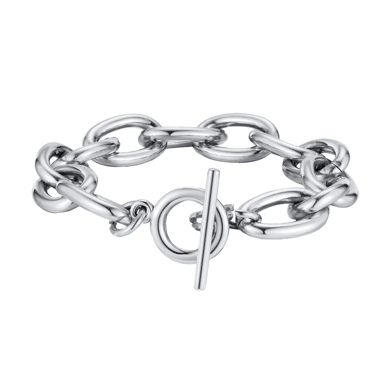 Chunky Bold Toggle Bracelets for Women, Stainless Steel OT Buckle Link Chain Bracelet Gold Plated Tarnish Free