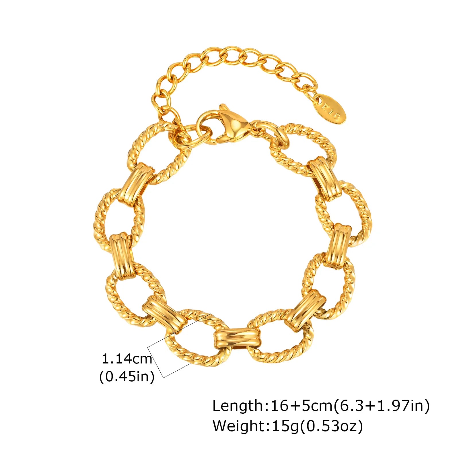 Fashion 316L Stainless Steel Link Chain Bracelet for Women, 18K Gold Plated Stackable Chunky Statement Bangle Waterproof Jewelry