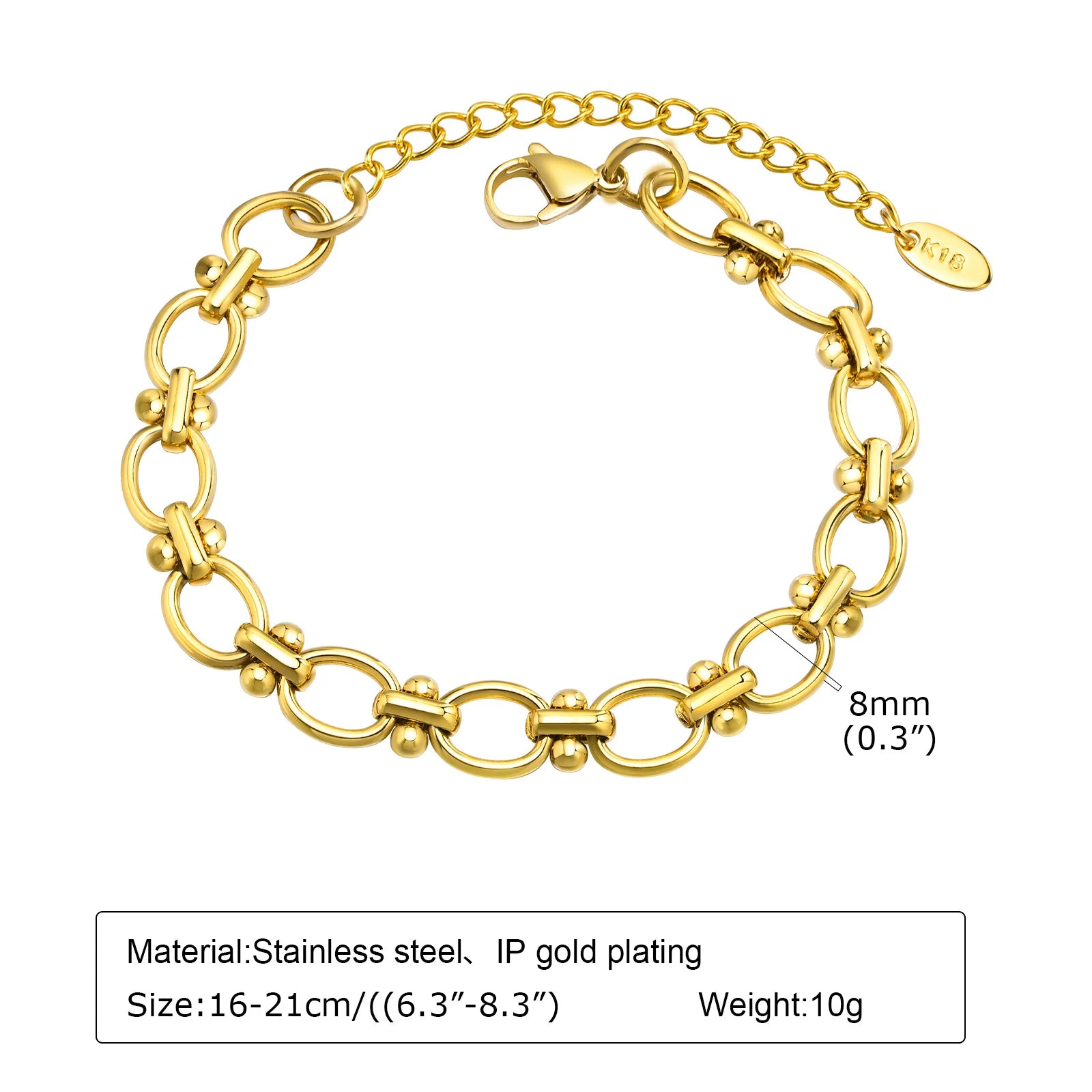 Chunky Bold Toggle Bracelets for Women, Stainless Steel OT Buckle Link Chain Bracelet Gold Plated Tarnish Free