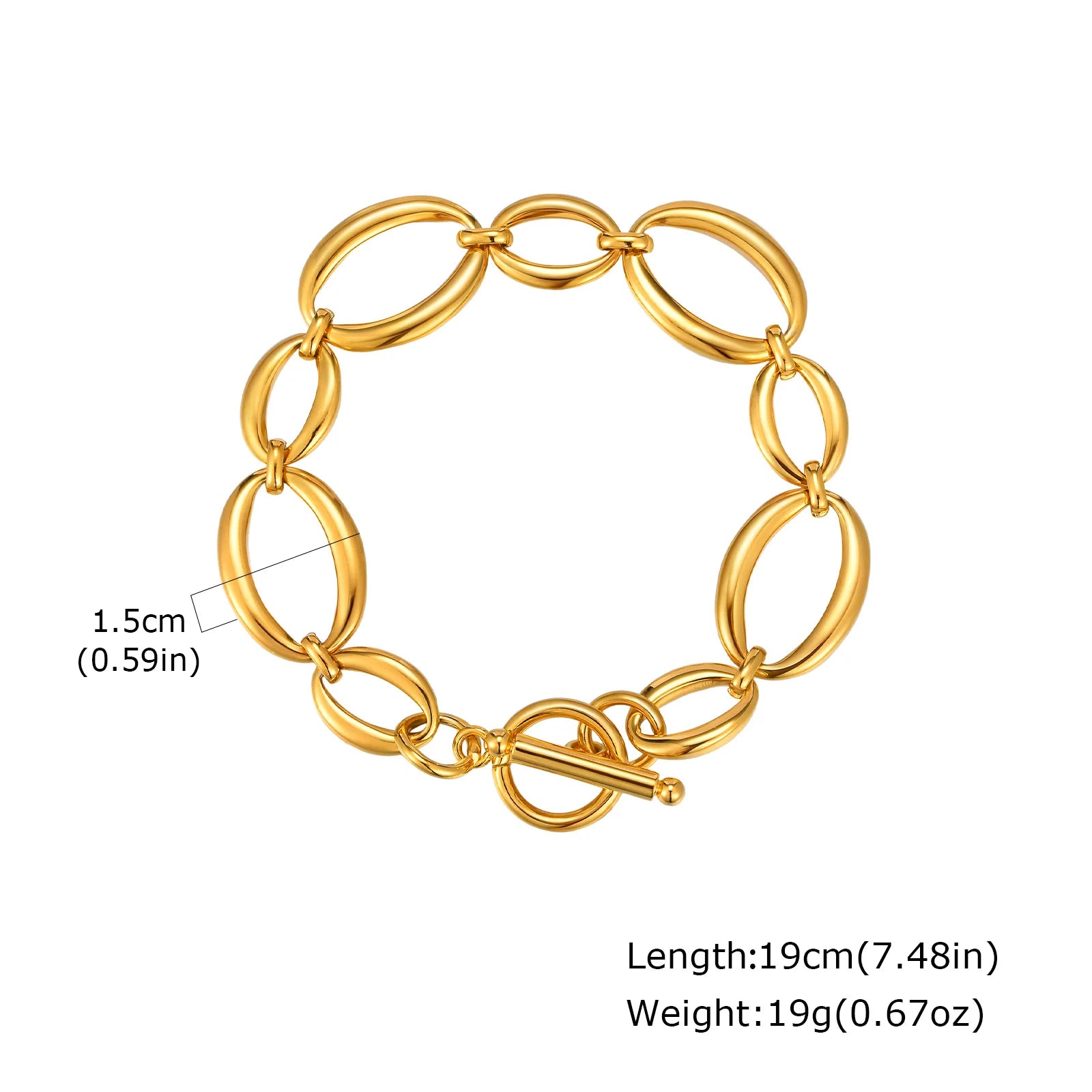 Fashion 316L Stainless Steel Link Chain Bracelet for Women, 18K Gold Plated Stackable Chunky Statement Bangle Waterproof Jewelry