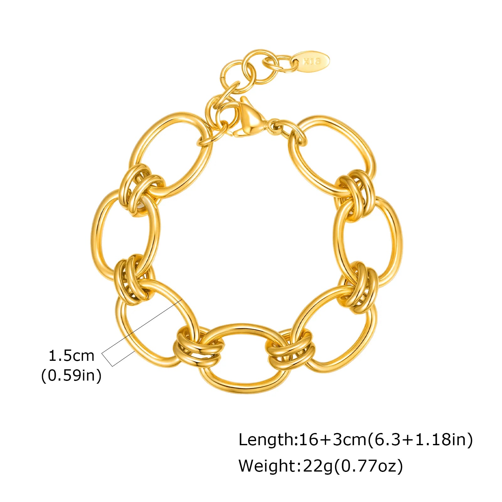 Fashion 316L Stainless Steel Link Chain Bracelet for Women, 18K Gold Plated Stackable Chunky Statement Bangle Waterproof Jewelry