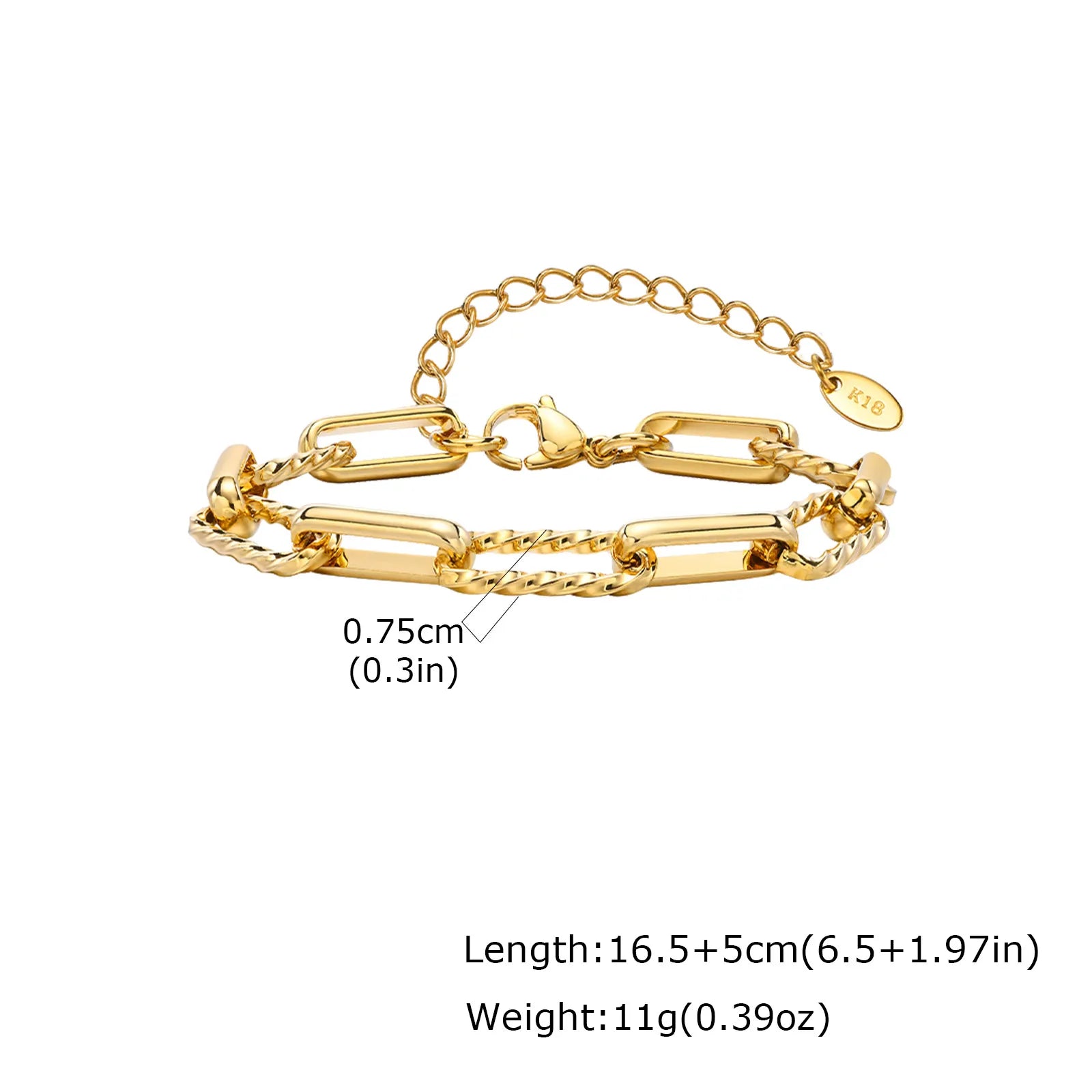 Fashion 316L Stainless Steel Link Chain Bracelet for Women, 18K Gold Plated Stackable Chunky Statement Bangle Waterproof Jewelry