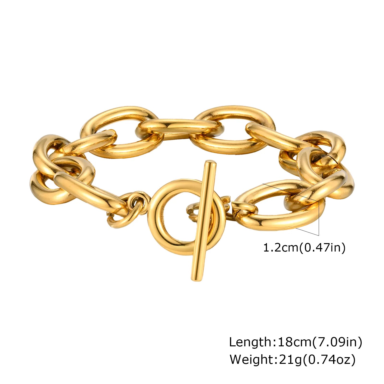Fashion 316L Stainless Steel Link Chain Bracelet for Women, 18K Gold Plated Stackable Chunky Statement Bangle Waterproof Jewelry