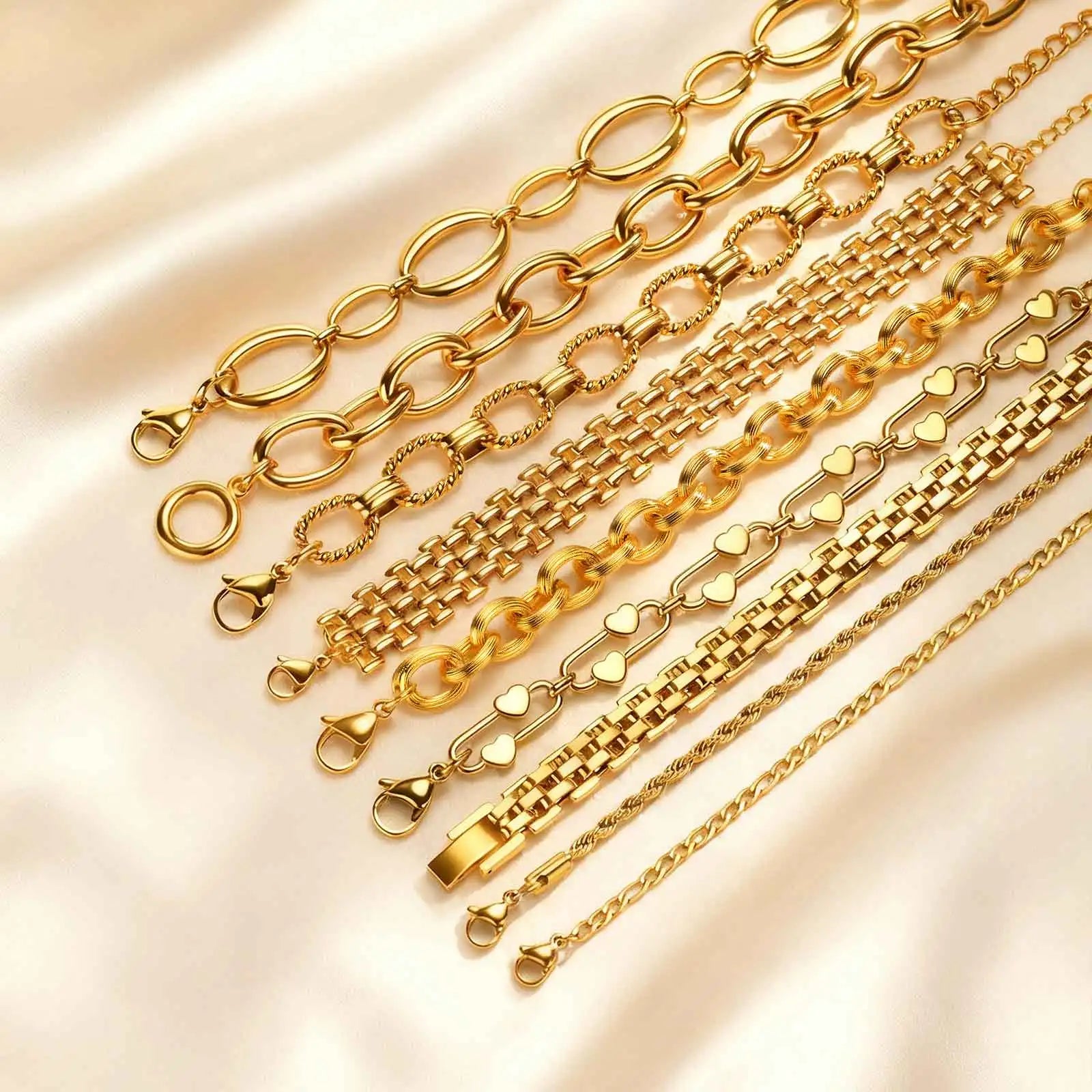 Fashion 316L Stainless Steel Link Chain Bracelet for Women, 18K Gold Plated Stackable Chunky Statement Bangle Waterproof Jewelry